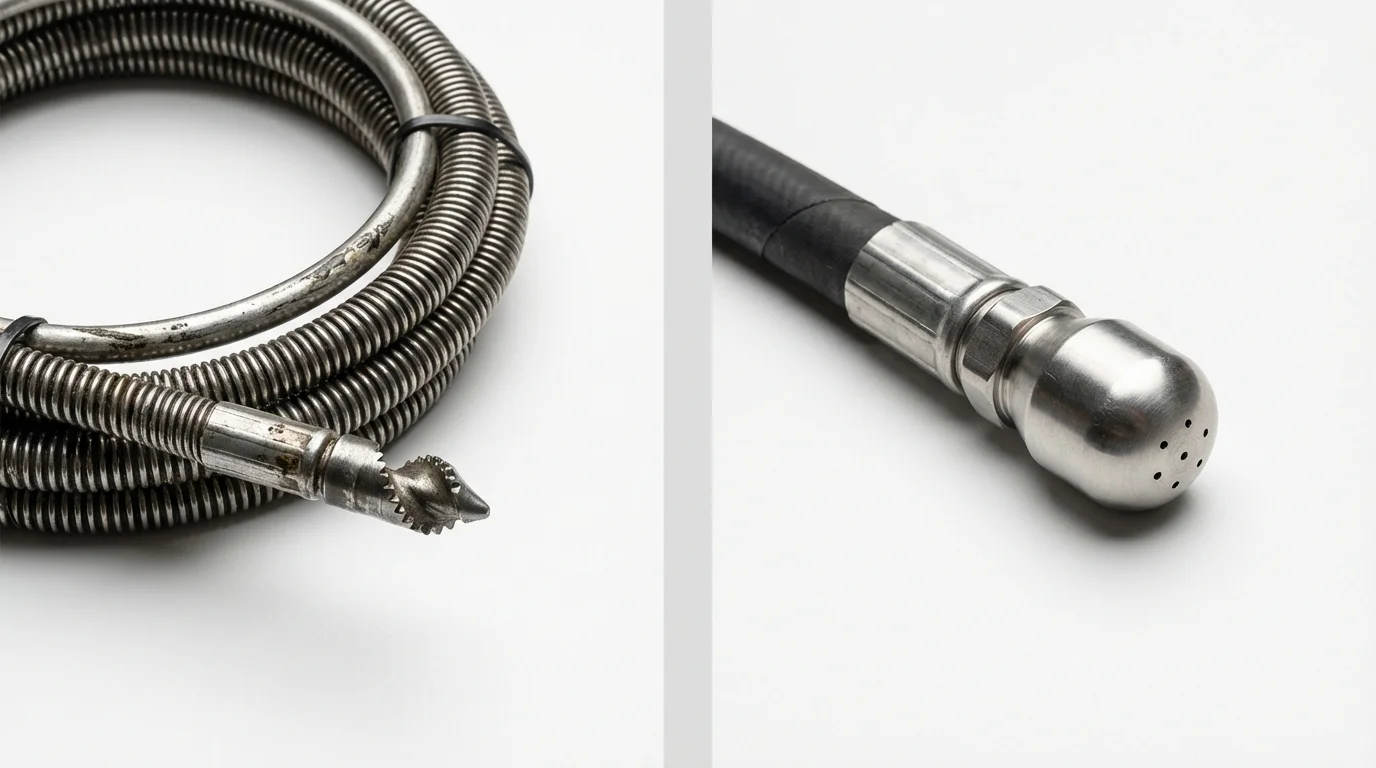 Drain snake cable and hydro jetting nozzle used for drain cleaning in Raven, VA
