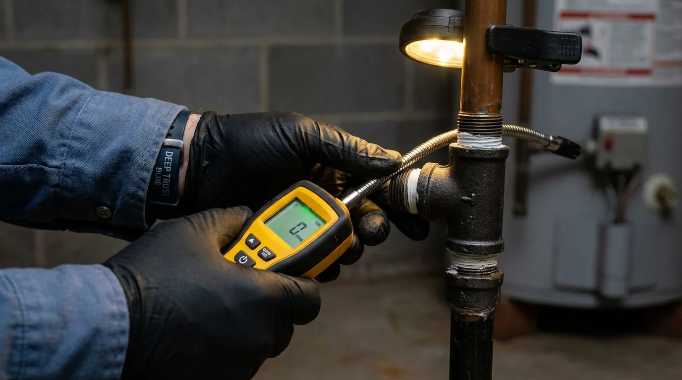 Gas leak detection with electronic sniffer by Johns Plumbing LLC in Raven