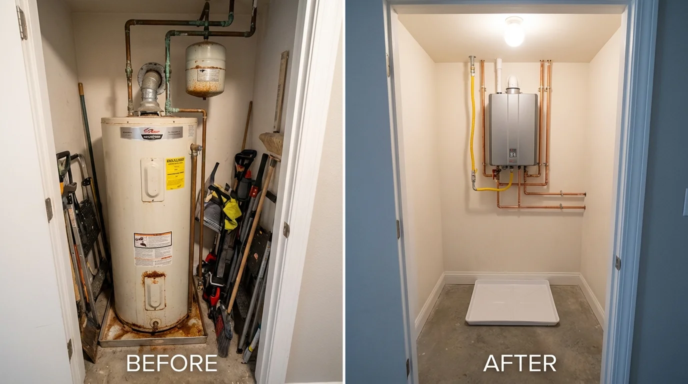 Tank water heater versus wall-mounted tankless unit comparison for Raven, VA homeowners