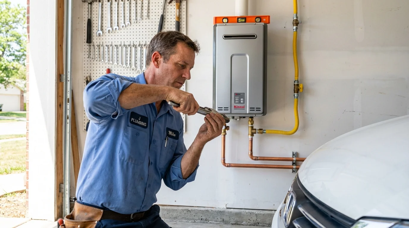 Tankless water heater installation by a Johns Plumbing LLC plumber in Raven